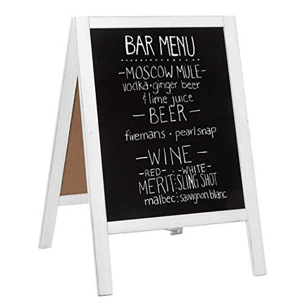 Wooden A-Frame Sign with Eraser & Chalk - Magnetic Sidewalk Chalkboard - Sturdy Freestanding White Sandwich Board Menu Display for Restaurant, Business Or Wedding
