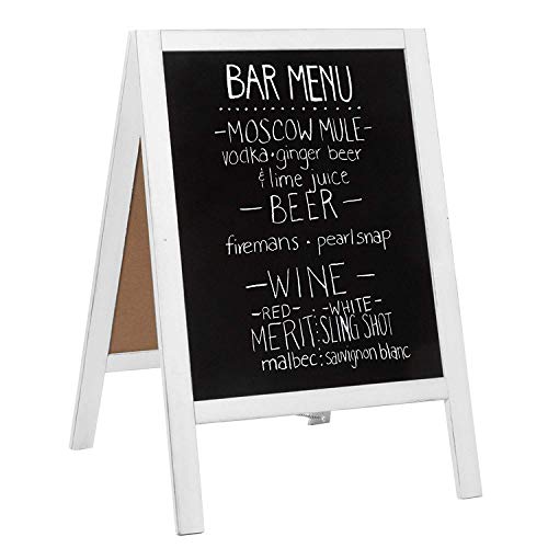 Wooden A-Frame Sign with Eraser & Chalk - Magnetic Sidewalk Chalkboard - Sturdy Freestanding White Sandwich Board Menu Display for Restaurant, Business Or Wedding