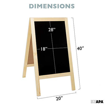 Wooden A-Frame Sign with Eraser & Chalk - 40 x 20 Inches Magnetic Sidewalk Chalkboard - Sturdy Freestanding DIY Sandwich Board Menu Display for Restaurant, Business Or Wedding
