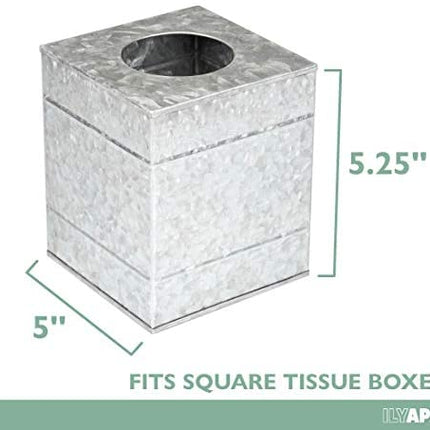 Ilyapa Tissue Box Cover Square - Rustic Galvanized Metal Tissue Box Holder