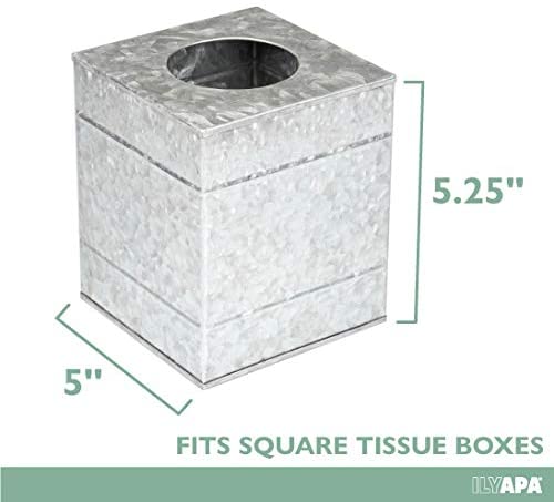 Ilyapa Tissue Box Cover Square - Rustic Galvanized Metal Tissue Box Holder
