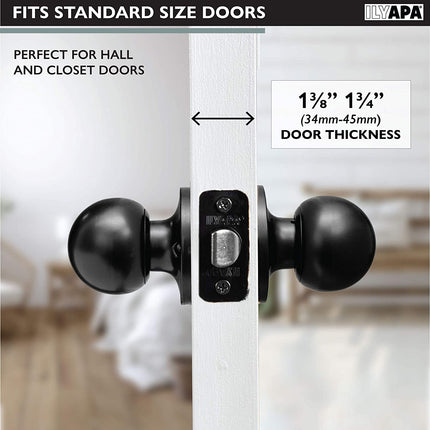Ilyapa Passage Door Knob for Hall/Closet - Ball, Matte Black Interior Keyless Non Locking Round Door Handle, Matte Black, 6 Pack