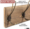 Wall Mounted Coat Rack - Rustic Wooden 4 Hook Coat Hanger Rail, Distressed Wood, Antique Brass Hooks