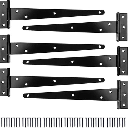 Ilyapa Heavy Duty Gate Hinges, 6 Pack - 10 Inch Outdoor T Strap Hinges for Barn Door, Shed or Wooden Fences