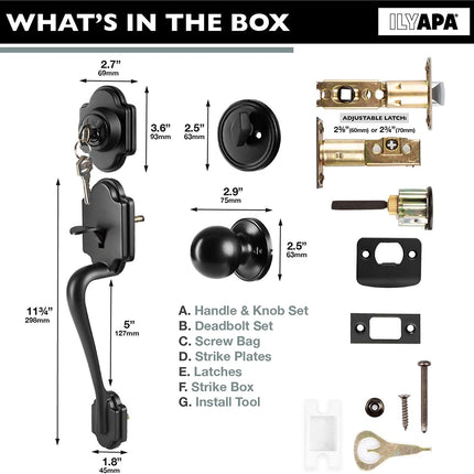 Traditional Style Front Door Exterior Handleset - Elegant Lock Set Handle Hardware with Single Cylinder Deadbolt Lock and Knob - Improved Classic Matte Black Finish