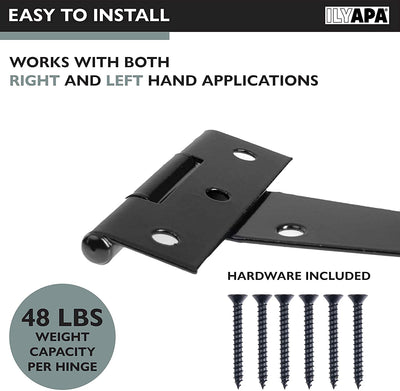 Ilyapa Heavy Duty Gate Hinges, 6 Pack - 6 Inch Outdoor T Strap Hinges for Barn Door, Shed or Wooden Fences