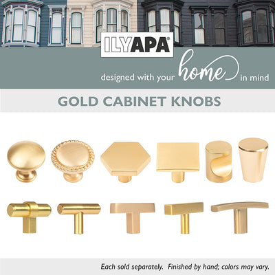 Ilyapa Brushed Gold Kitchen Cabinet Knobs, 25 Pack - Curved T-Knob Drawer Pull Handle Hardware