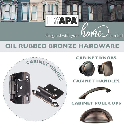 Self Closing Cabinet Hinges Oil Rubbed Bronze, 50 Pack - Variable Overlay Flush Kitchen Cabinet Door Hinge Hardware