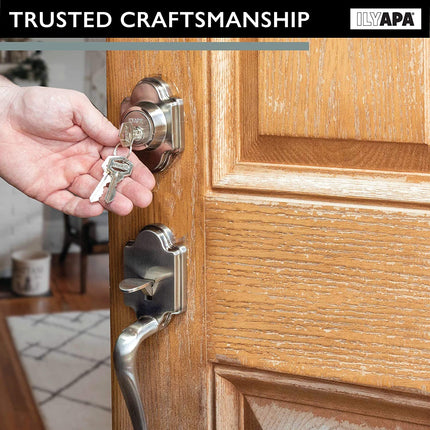 Traditional Style Front Door Exterior Handleset - Elegant Lock Set Handle Hardware with Single Cylinder Deadbolt Lock and Knob - Classic Satin Nickel Finish