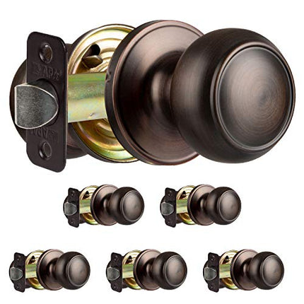 Ilyapa Passage Door Knob for Hall/Closet - Colonial, Oil Rubbed Bronze Interior Keyless Non Locking Round Door Handle, Oil Rubbed Bronze, 6 Pack