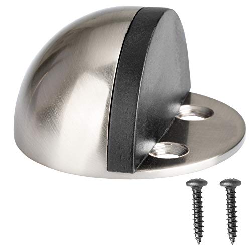 Floor Door Stop with Rubber Bumper 10 Pack, Satin Nickel - in Floor Mount Half Dome Door Stopper Set