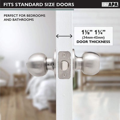 Ilyapa Privacy Door Knob for Bed/Bath - Ball, Satin Nickel Interior Keyless Turn Thumb Locking Round Door Handle, Satin Nickel