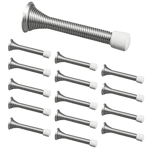 15 Pack Spring Door Stops, Satin Nickel - 3 ¬¨¬∫ Inch Heavy Duty Door Stop - Traditional Spring Door Stop with Rubber Bumper