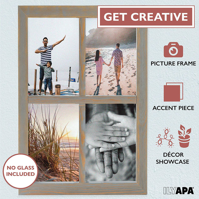 Ilyapa Window Frame Wall Decor 2 Pack - 18x22" Rustic Gray Wood