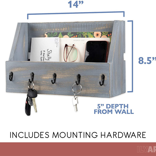 Ilyapa Rustic Gray Wooden Key and Mail Holder - Wall Mounted