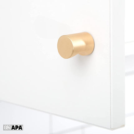 Ilyapa Brushed Gold Kitchen Cabinet Knobs - Minimalist Cylindrical Whistle Knob Handles - 10 Pack of Kitchen Cabinet Hardware