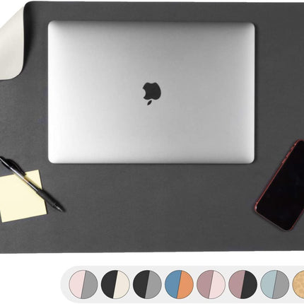 Office Desk Mat, Double Sided Cream & Graphite - 28 x 17 Inch Leather Style Computer Pad for Desk