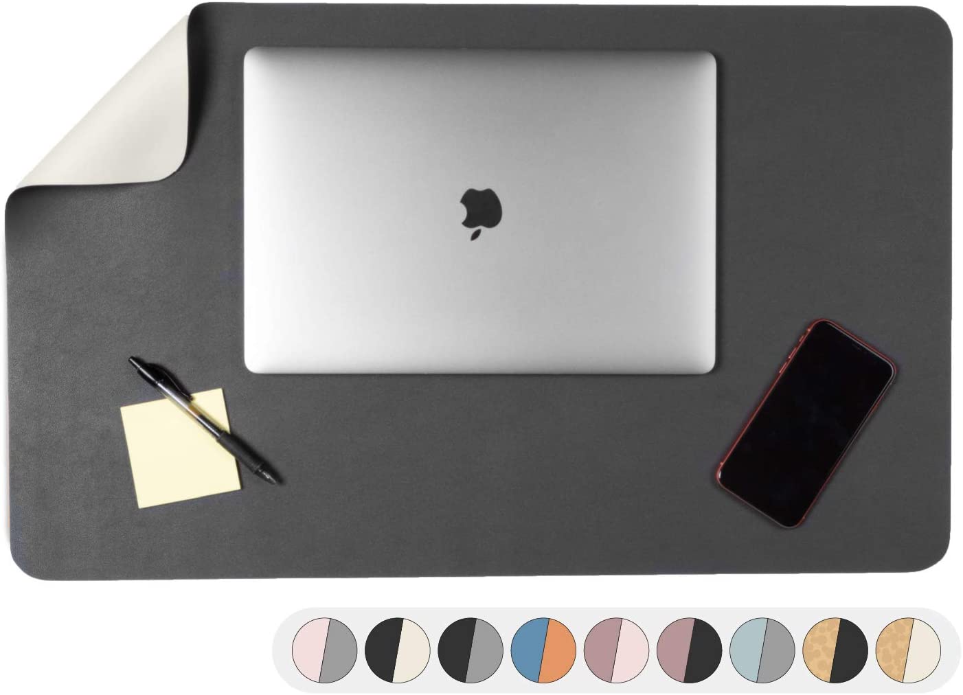 Office Desk Mat, Double Sided Cream & Graphite - 28 x 17 Inch Leather Style Computer Pad for Desk