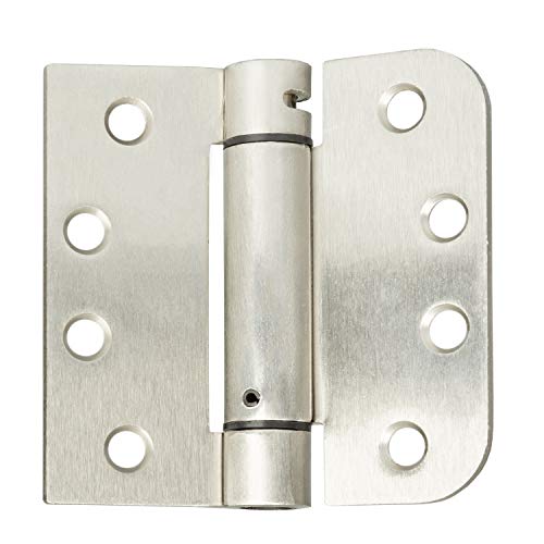 2 Pack of Self Closing Door Hinges Satin Nickel - 4 x 4 Inch Interior Hinges for Doors with Square Corners 5/8" Radius