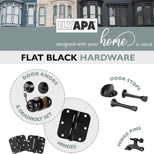 Entry Door Knob and Deadbolt Lock Set, 3 Pack - Black Classic Design