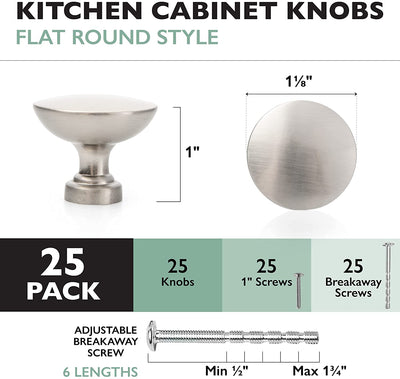 Ilyapa Satin Nickel Kitchen Cabinet Knobs - Round Drawer Handles - 25 Pack of Kitchen Cabinet Hardware