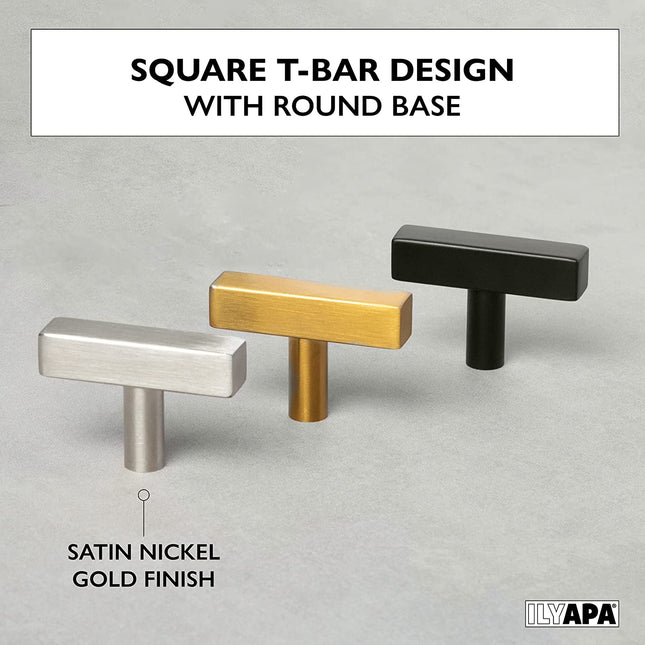 Satin Nickel Kitchen Cabinet Knobs, 25 Pack - Square T-Knob Drawer Pull Handle