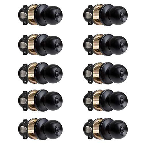 Ilyapa Privacy Door Knob for Bed/Bath - Ball, Matte Black Interior Keyless Turn Thumb Locking Round Door Handle, Matte Black, 10 Pack