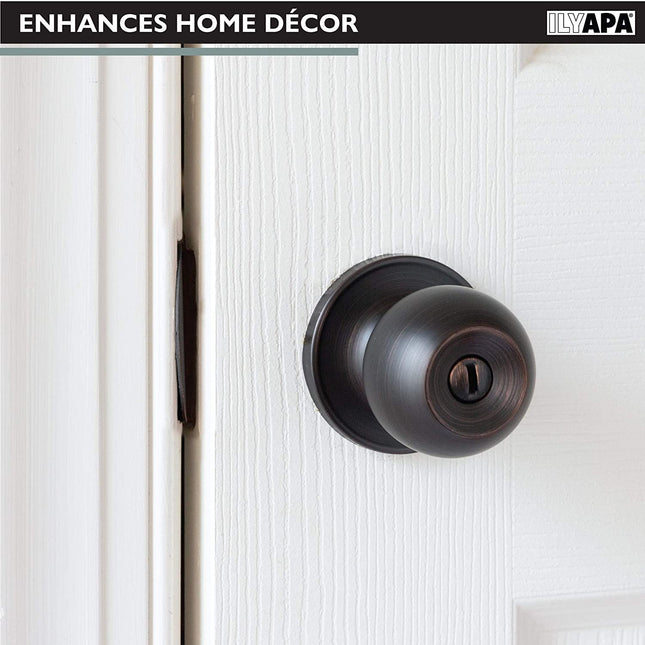 Ilyapa Privacy Door Knob for Bed/Bath - Ball, Oil Rubbed Bronze Interior Keyless Turn Thumb Locking Round Door Handle, Oil Rubbed Bronze, 10 Pack