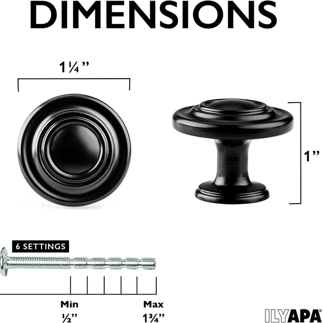 Flat Black Kitchen Cabinet Knobs - Round Ringed Drawer Handles - 25 Pack of Kitchen Cabinet Hardware