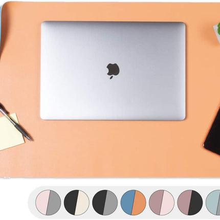 Office Desk Mat, Double Sided Dark Blue & Tan - 36 x 17 Inch Leather Style Computer Pad for Desk