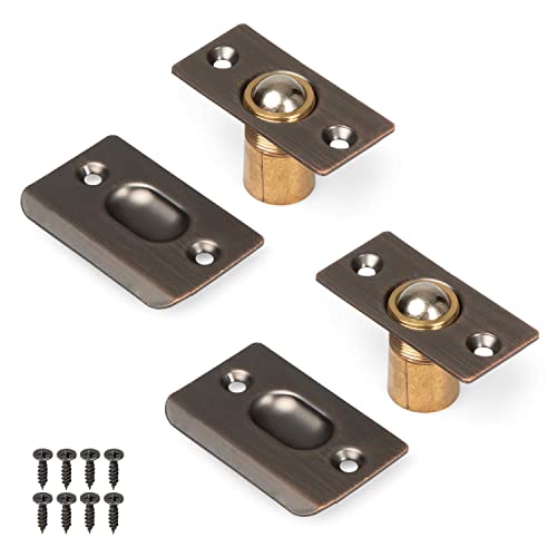 Ilyapa French Door Ball Catch - 2 Pack Oil Rubbed Bronze Closet Door Adjustable Screw in Ball Catch Latch