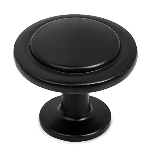 Ilyapa 50 Pack 1 1/14 Inch Round Kitchen Knobs, Flat Black Rou