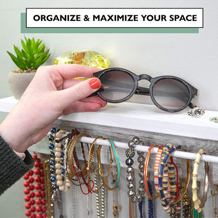 Ilyapa Wall Mounted Jewelry Organizer with Shelf - Rustic White Wood