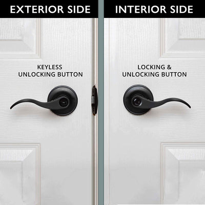 Interior Privacy Door Lever - Keyless Locking Reversible Door Handles for Bedroom and Bathroom - Improved Matte Black Finish - (6 Pack)