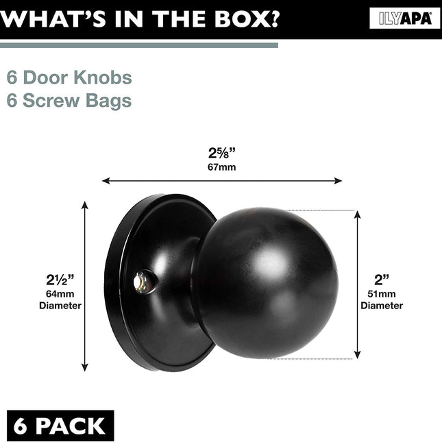 Ilyapa Half Dummy Door Knob - Ball, Matte Black 6 Pack