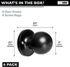 Ilyapa Half Dummy Door Knob - Ball, Matte Black 6 Pack