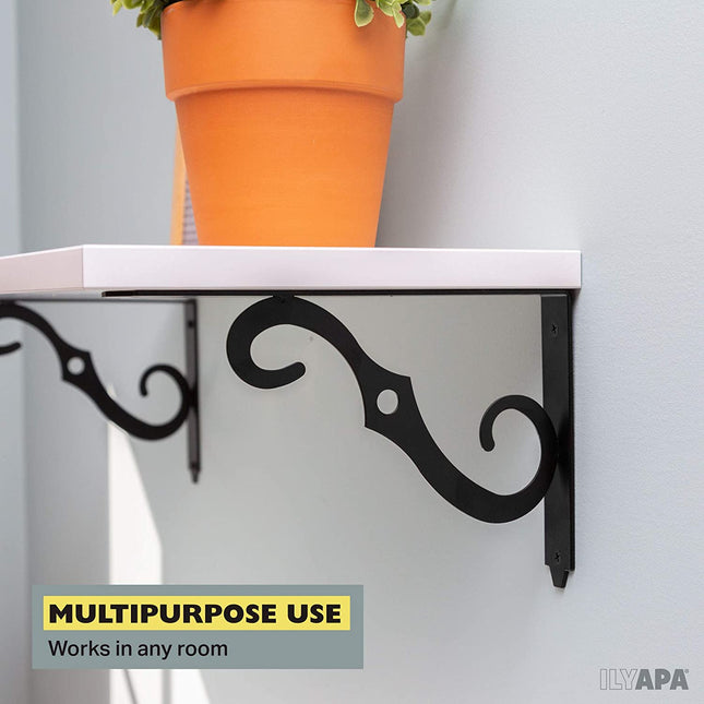 Heavy Duty Floating Shelf Brackets, 4 Pack - 6x10 Inch Decorative Metal Corner Brace Support for Wall Mount Shelves