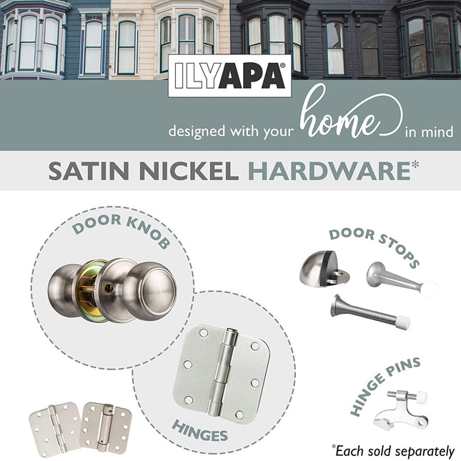 Interior Passage Door Knob - Keyless Hall and Closet Locksets - Hall and Closet - Improved Satin Nickel Finish - (6 Pack)