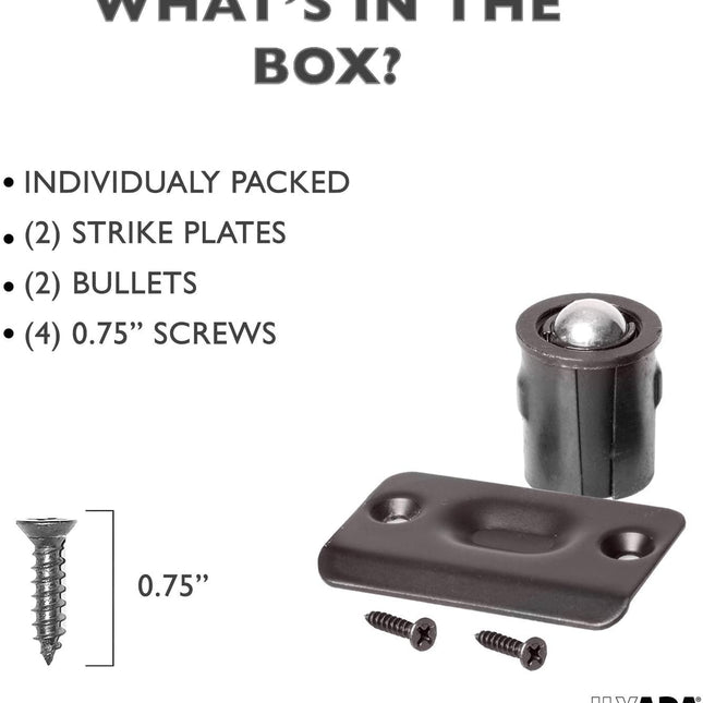 Closet Door Ball Catch Hardware, 4 Pack - Oil Rubbed Bronze Drive-in Ball Catch with Strike Plate