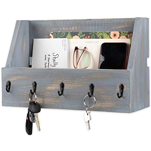 Ilyapa Rustic Gray Wooden Key and Mail Holder - Wall Mounted