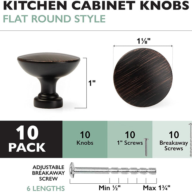 Ilyapa Oil Rubbed Bronze Kitchen Cabinet Knobs - Round Drawer Handles - 10 Pack of Kitchen Cabinet Hardware