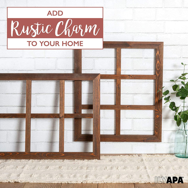 Ilyapa Window Frame Wall Decor 2 Pack - 18x22" Rustic Espresso Wood
