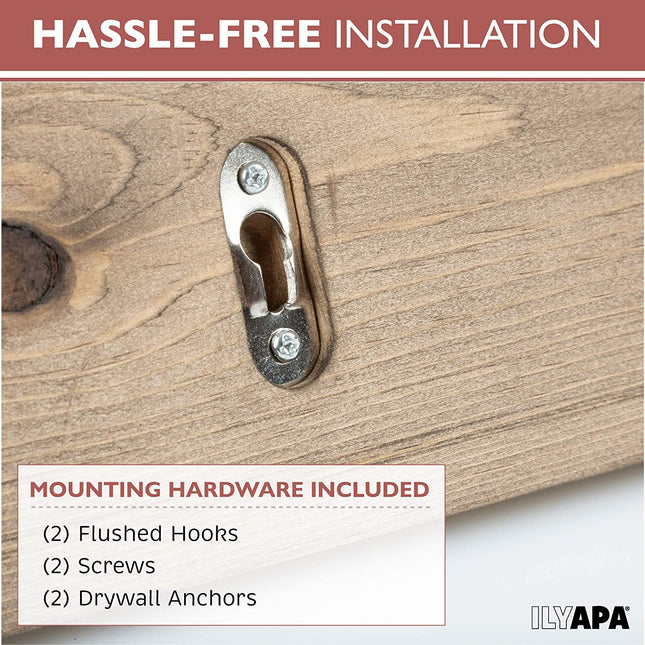 Wall Mounted Coat Rack with Shelf - 16 Inch Rustic Wooden 4 Hook Coat Hanger Rail, Barnwood, Black Metal Hooks