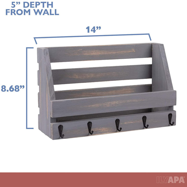Ilyapa Rustic Gray Wooden Key and Mail Holder - Wall Mounted