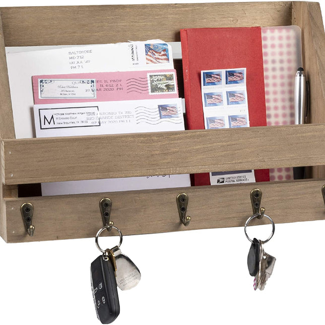 Ilyapa Rustic Wooden Key and Mail Holder - Wall Mounted