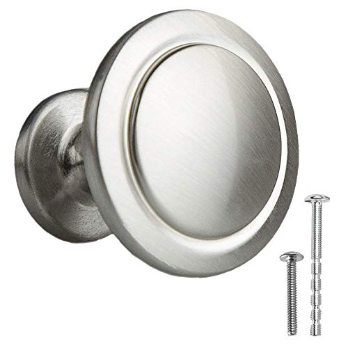 Satin Nickel Kitchen Cabinet Knobs - 1 1/4 Inch Round Drawer Handles - 10 Pack of Kitchen Cabinet Hardware