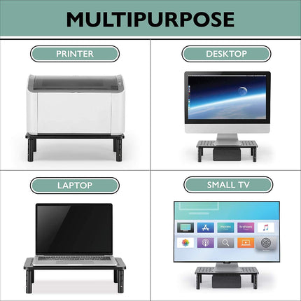 Adjustable Mesh Monitor Stand 2 Pack - Height Adjustable Vented Metal Desktop Risers for Computer Monitors, Laptop, Printer, TV & More
