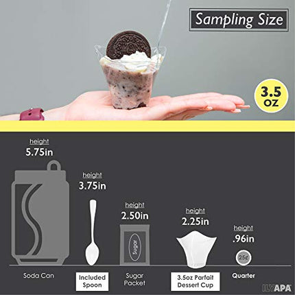 100 Mini Plastic Dessert Cups with Spoons - 3.5 oz Parfait Cups