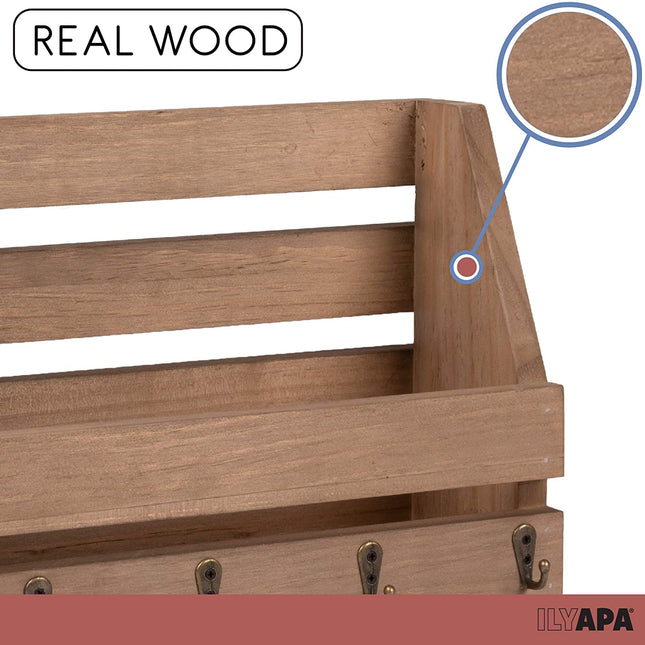 Ilyapa Rustic Wooden Key and Mail Holder - Wall Mounted