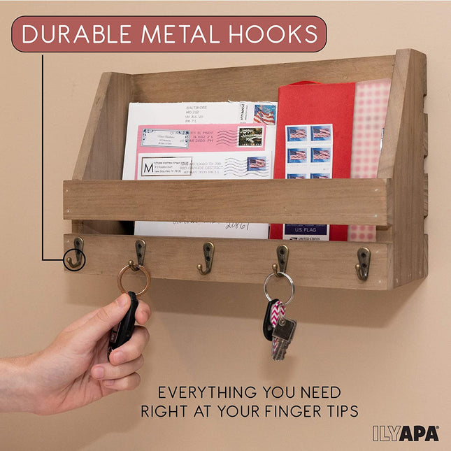 Ilyapa Rustic Wooden Key and Mail Holder - Wall Mounted